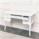 Antique White Dressing Table Desk with Triple Mirror and Stool