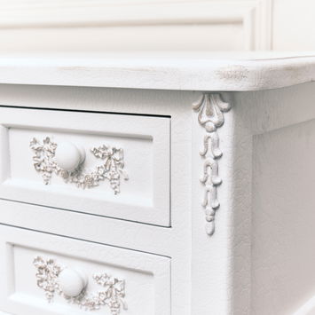 Antique White Dressing Table Desk with Triple Mirror and Stool