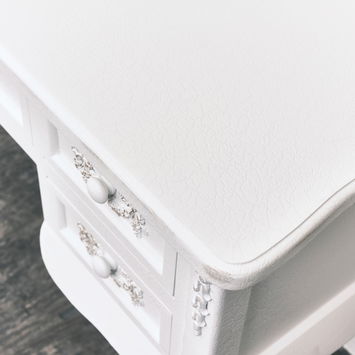 Antique White Dressing Table Desk with Triple Mirror and Stool