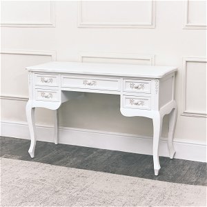 Antique White Dressing Table Desk with Triple Mirror - Pays Blanc Range