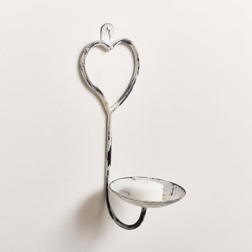 Antique White Heart Candle Sconce 