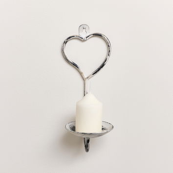 Antique White Heart Candle Sconce 