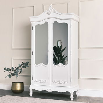 Antique White Mirrored Double Wardrobe - Pays Blanc Range