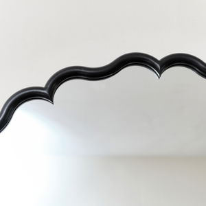Black Satin Scalloped Frame Round Wall Mirror - 80cm x 80cm