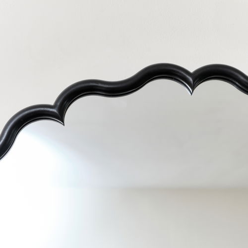 Black Satin Scalloped Frame Round Wall Mirror - 80cm x 80cm