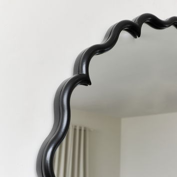 Black Satin Scalloped Frame Round Wall Mirror - 80cm x 80cm