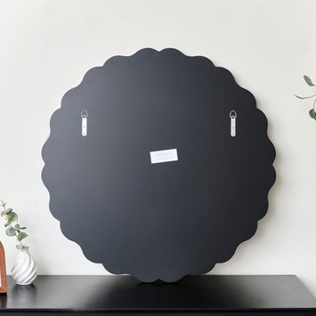 Black Satin Scalloped Frame Round Wall Mirror - 80cm x 80cm