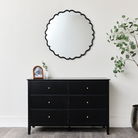 Black Satin Scalloped Frame Round Wall Mirror - 80cm x 80cm