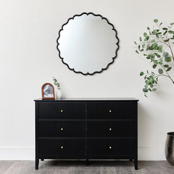 Black Satin Scalloped Frame Round Wall Mirror - 80cm x 80cm