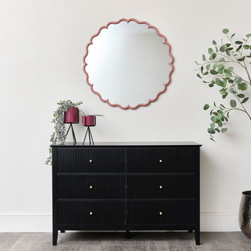 Dark Peach Scalloped Frame Round Wall Mirror - 80cm x 80cm