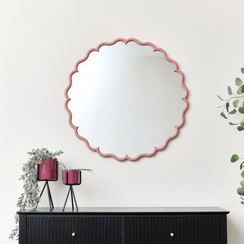 Dark Peach Scalloped Frame Round Wall Mirror - 80cm x 80cm