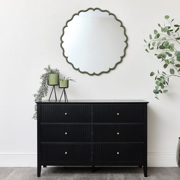 Green Scalloped Frame Round Wall Mirror - 80cm x 80cm
