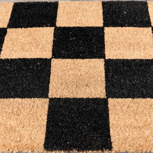 Black & Natural Checked Print Coir Mat 40cm x 60cm