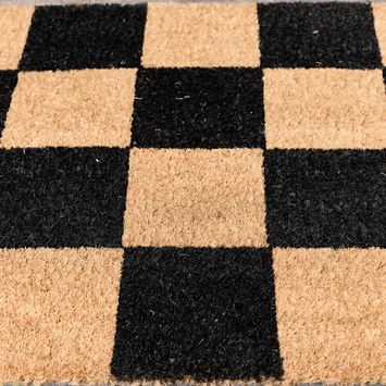 Black & Natural Checked Print Coir Mat 40cm x 60cm