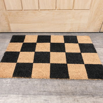 Black & Natural Checked Print Coir Mat 40cm x 60cm