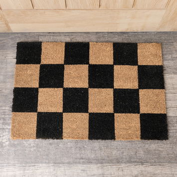 Black & Natural Checked Print Coir Mat 40cm x 60cm