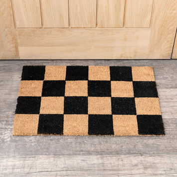 Black & Natural Checked Print Coir Mat 40cm x 60cm
