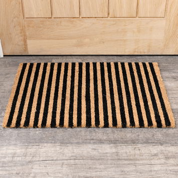 Black & Natural Striped Print Coir Mat 40cm x 60cm