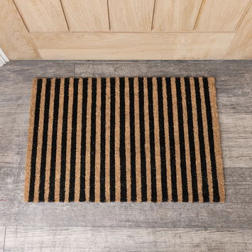 Black & Natural Striped Print Coir Mat 40cm x 60cm
