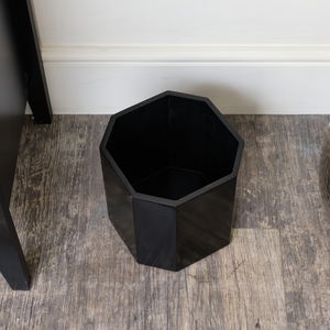 Black Wooden Octagonal Edge Waste Paper Bin