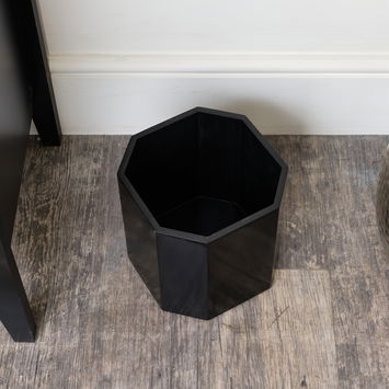 Black Wooden Octagonal Edge Waste Paper Bin