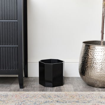 Black Wooden Octagonal Edge Waste Paper Bin