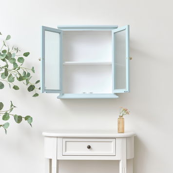 Duck Egg Blue Reeded Glass Wall Cabinet