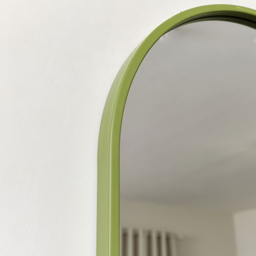 Green Metal Framed Pill Shaped Mirror 40cm x 150cm