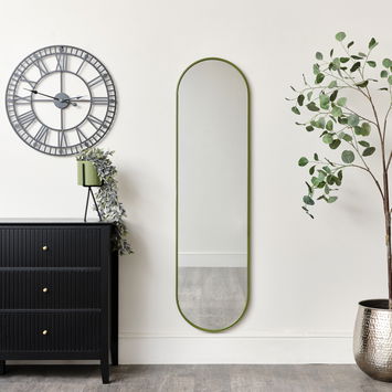 Green Metal Framed Pill Shaped Mirror 40cm x 150cm