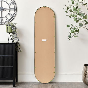 Green Metal Framed Pill Shaped Mirror 40cm x 150cm