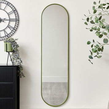 Green Metal Framed Pill Shaped Mirror 40cm x 150cm