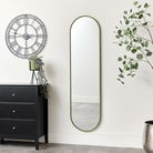 Green Metal Framed Pill Shaped Mirror 40cm x 150cm