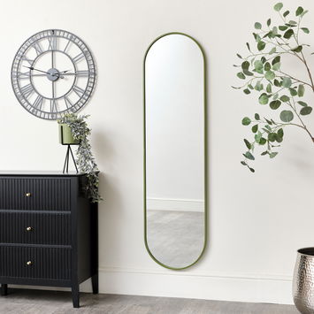 Green Metal Framed Pill Shaped Mirror 40cm x 150cm
