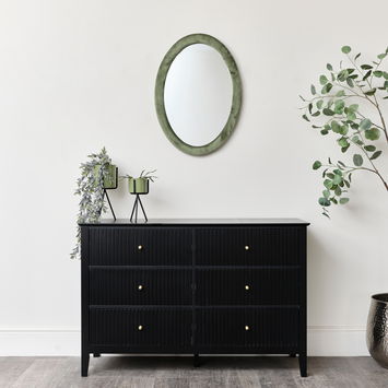 Green Oval Velvet Framed Wall Mirror 50cm x 70cm