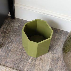 Green Wooden Octagonal Edge Waste Paper Bin