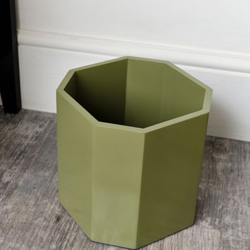 Green Wooden Octagonal Edge Waste Paper Bin