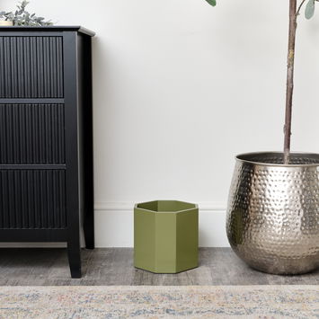 Green Wooden Octagonal Edge Waste Paper Bin