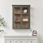 Khaki Green and Wood Wall Cabinet with Glass Front 70cm x 90cm