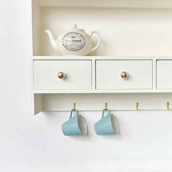Large Ivory Wall Shelf Unit with Drawer Storage and Hooks