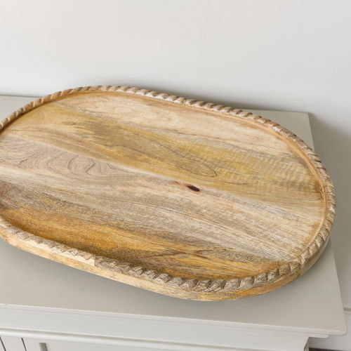 Large Oval Mango Wood Detailed Tray - 52cm
