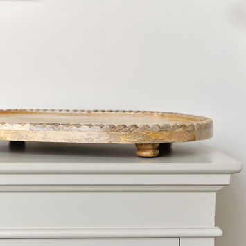 Large Oval Mango Wood Detailed Tray - 52cm