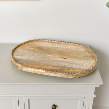 Large Oval Mango Wood Detailed Tray - 52cm