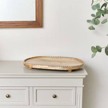 Large Oval Mango Wood Detailed Tray - 52cm