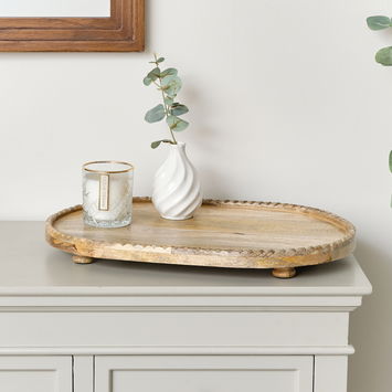 Large Oval Mango Wood Detailed Tray - 52cm
