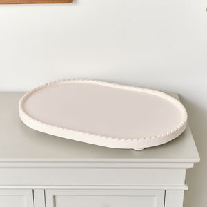 Large Oval Pink Painted Wooden Detailed Tray - 52cm