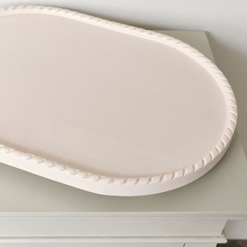 Large Oval Pink Painted Wooden Detailed Tray - 52cm