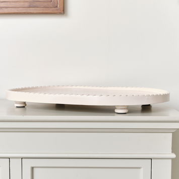 Large Oval Pink Painted Wooden Detailed Tray - 52cm
