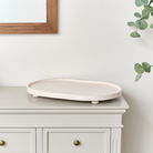 Large Oval Pink Painted Wooden Detailed Tray - 52cm