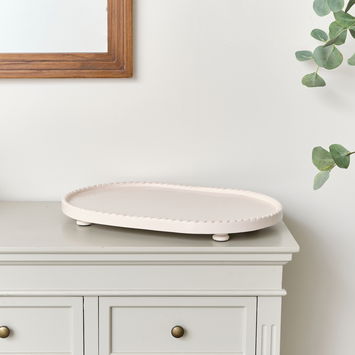 Large Oval Pink Painted Wooden Detailed Tray - 52cm