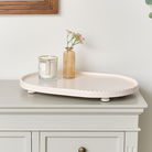Large Oval Pink Painted Wooden Detailed Tray - 52cm